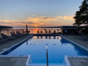A pool at an East Boothbay hotel to enjoy on your Maine vacation.